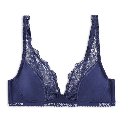 Floral Lace Stretch Cotton Bralette, Indigo Blue