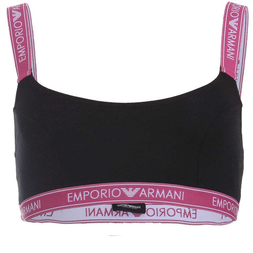 Iconic Logo Band Stretch Cotton Bralette, Black with Pink