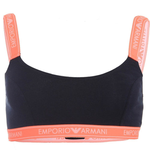 Iconic Logo Band Stretch Cotton Bralette, Dark Navy with Contrast Band
