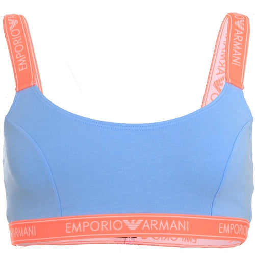 Iconic Logo Band Stretch Cotton Bralette, Pale Blue with Contrast Band