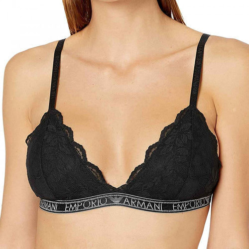 Logoband Lace Padded Triangle Bra, Black