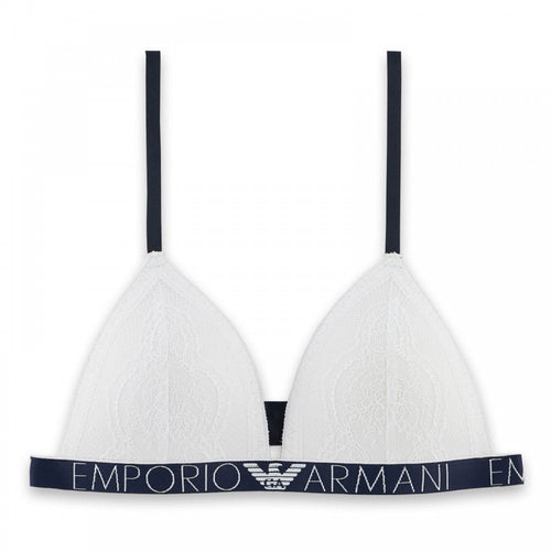 Logoband Lace Padded Triangle Bra, White