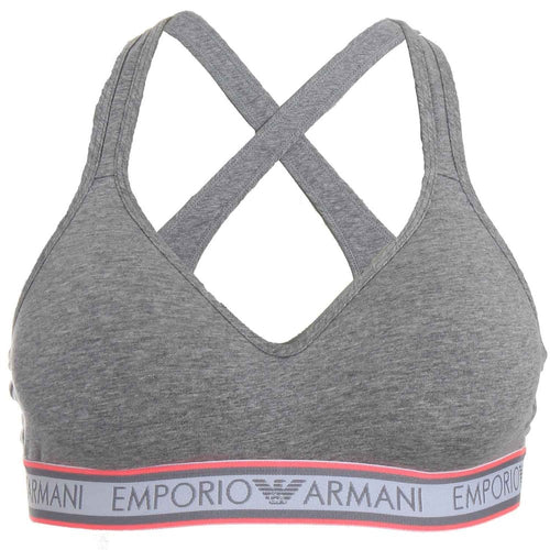 Padded Stretch Cotton Bralette, Grey / Pink Trim