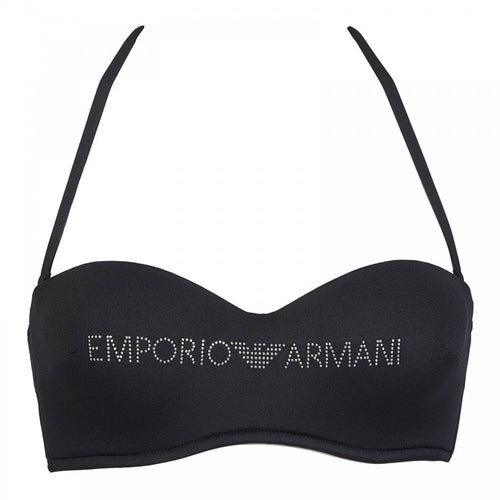 Gepolstertes Bikinioberteil mit Logo, Schwarz