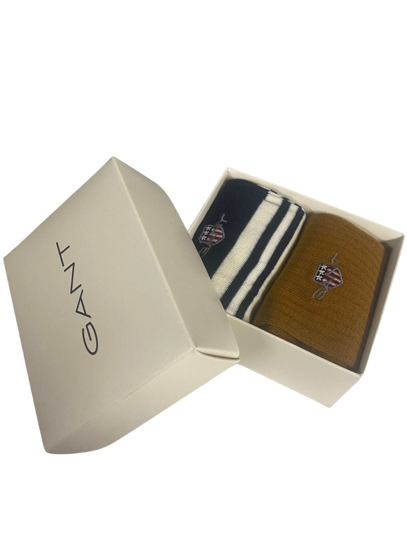 GantSocks 2 - pack2 - Pack Shield Logo Rugger Stripe Socks Gift Box, Beige/NavyBoxers - and - Briefs.net