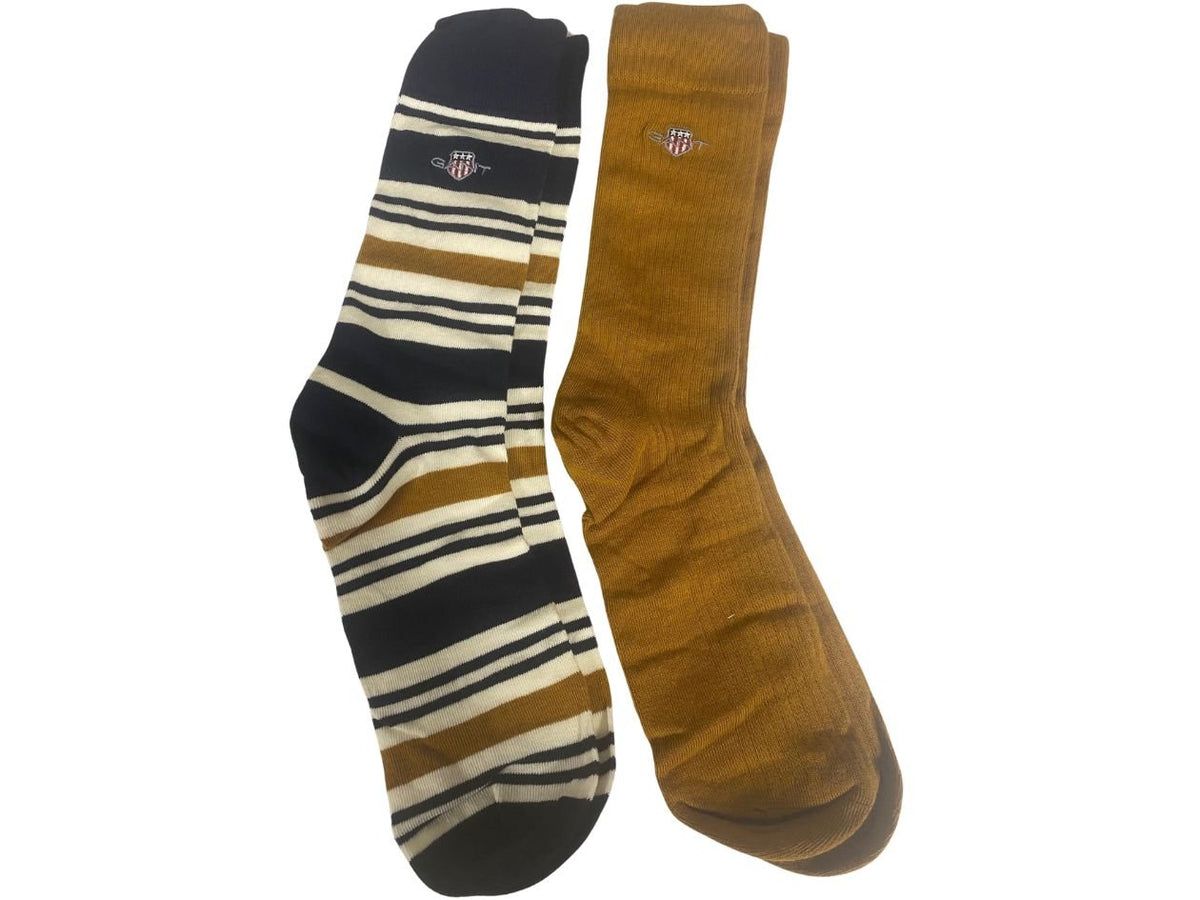 GantSocks 2 - pack2 - Pack Shield Logo Rugger Stripe Socks Gift Box, Beige/NavyBoxers - and - Briefs.net