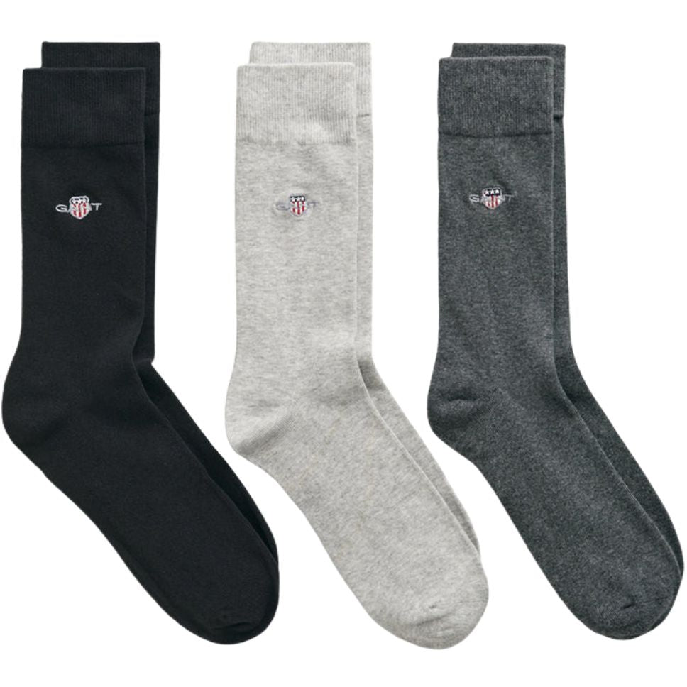 GantSocks 3 - pack3 - Pack Shield Logo Socks, Charcoal MelangeBoxers - and - Briefs.net