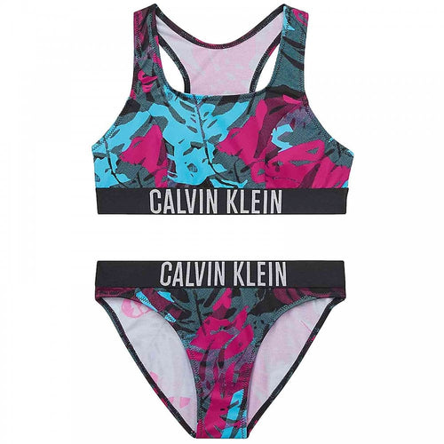 Girls Intense Power Bralette Bikini Set, Jungle Leaf Black Aop