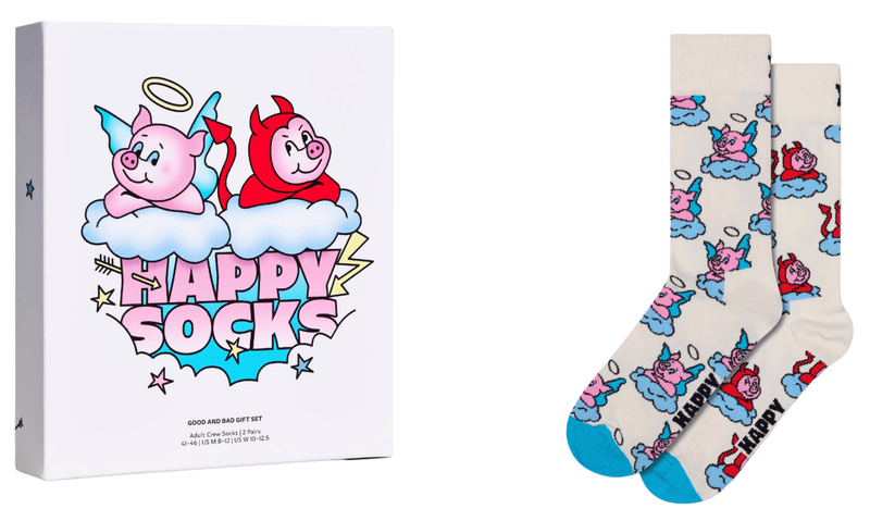 Happy SocksSocks 2 - pack2 - Pack Good Pig Bad Pig Socks Gift Box, WhiteBoxers & Briefs