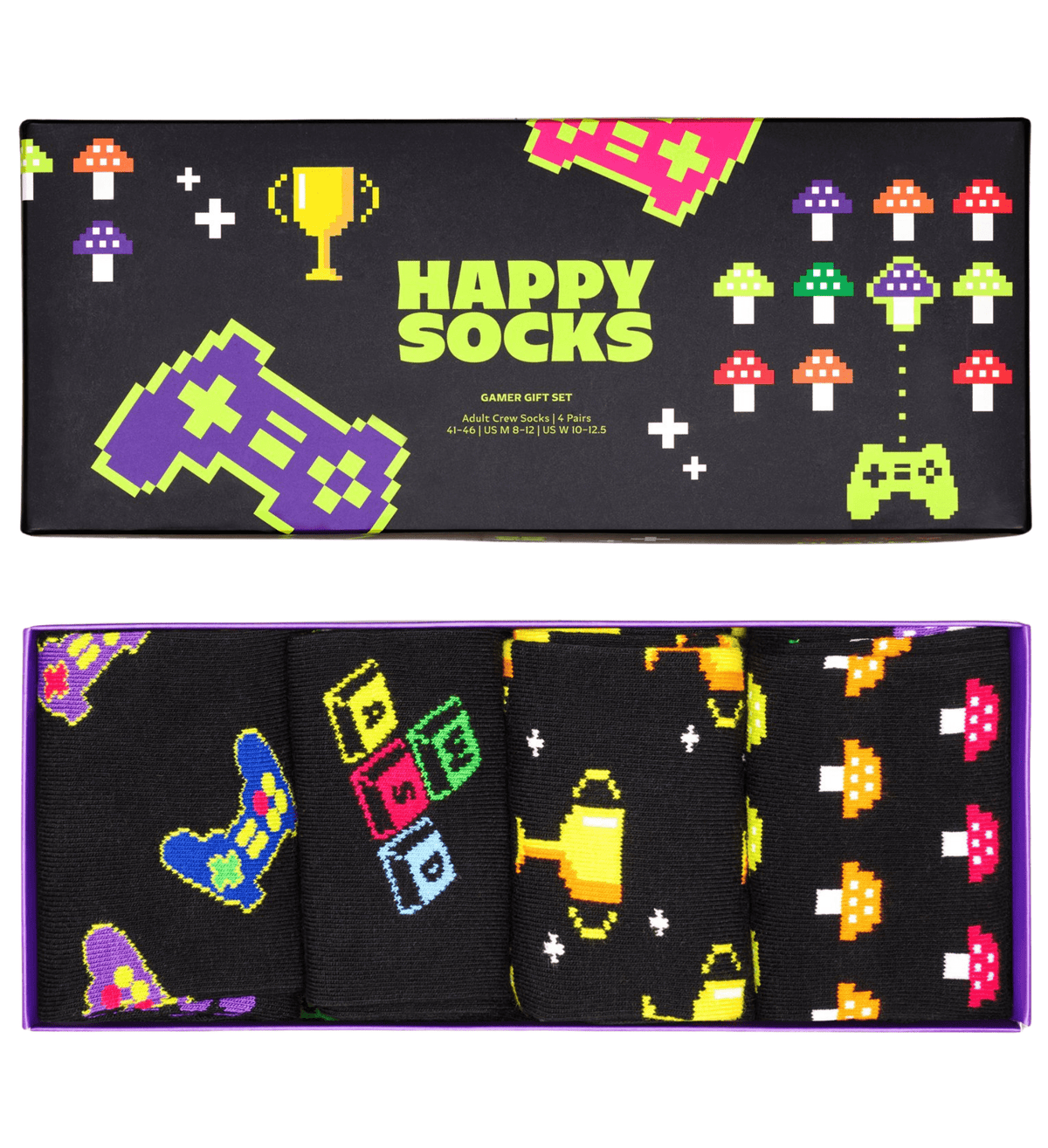 Happy SocksSocks 4 - pack4 - Pack Gamer Socks Gift Box, BlackBoxers & Briefs