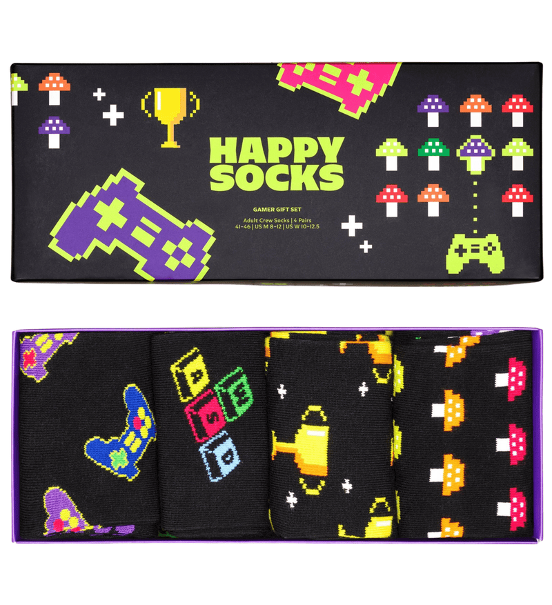 Happy SocksSocks 4 - pack4 - Pack Gamer Socks Gift Box, BlackBoxers & Briefs