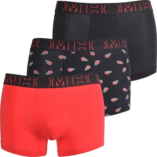 3-Pack Hibiscus Print Boxer Trunks, Black/Red