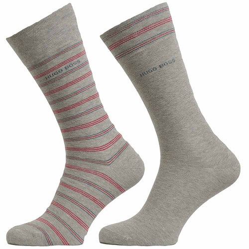 2 Pack Cotton Logo Socks, Light Grey/Stripe