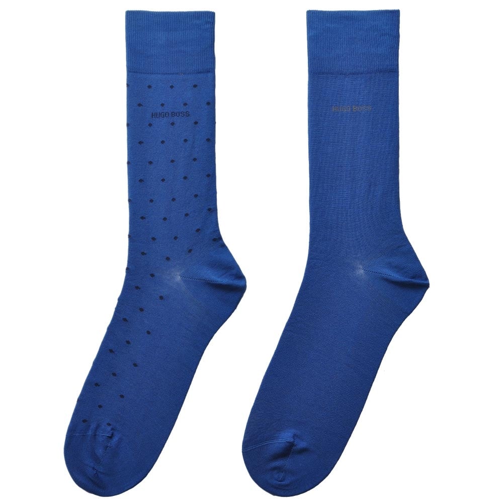 Lot de 2 chaussettes à logo en coton égyptien fin, bleu roi/taches marine