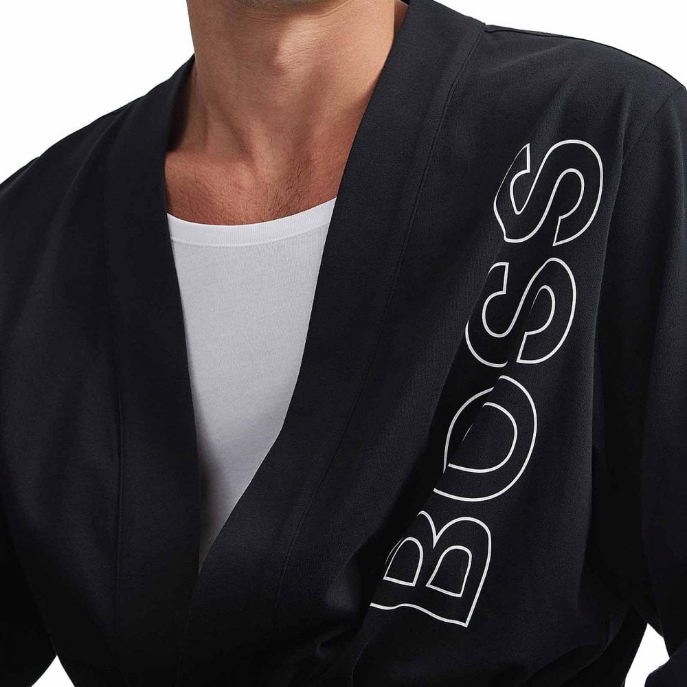 Peignoir en coton épais avec logo contour, noir