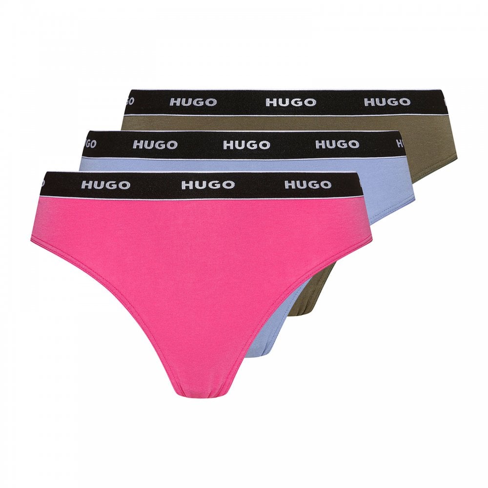 HUGO - 3 - Pack Logo Thong, Dark Beige / Pink / Blue - Boxers - and - Briefs.net