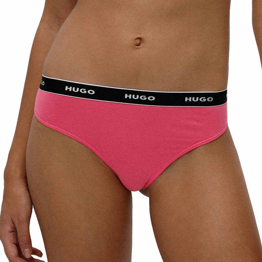 HUGO - 3 - Pack Logo Thong, Dark Beige / Pink / Blue - Boxers - and - Briefs.net