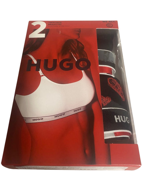 HUGOBralettes 2 - pack2 - Pack Classic Logo Bralettes Hearts Gift Set, Black/redBoxers - and - Briefs.net