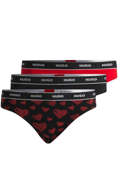 HUGOThongs 3 - pack3 - Pack Classic Logo Hearts Print Thongs, Black/RedBoxers - and - Briefs.net