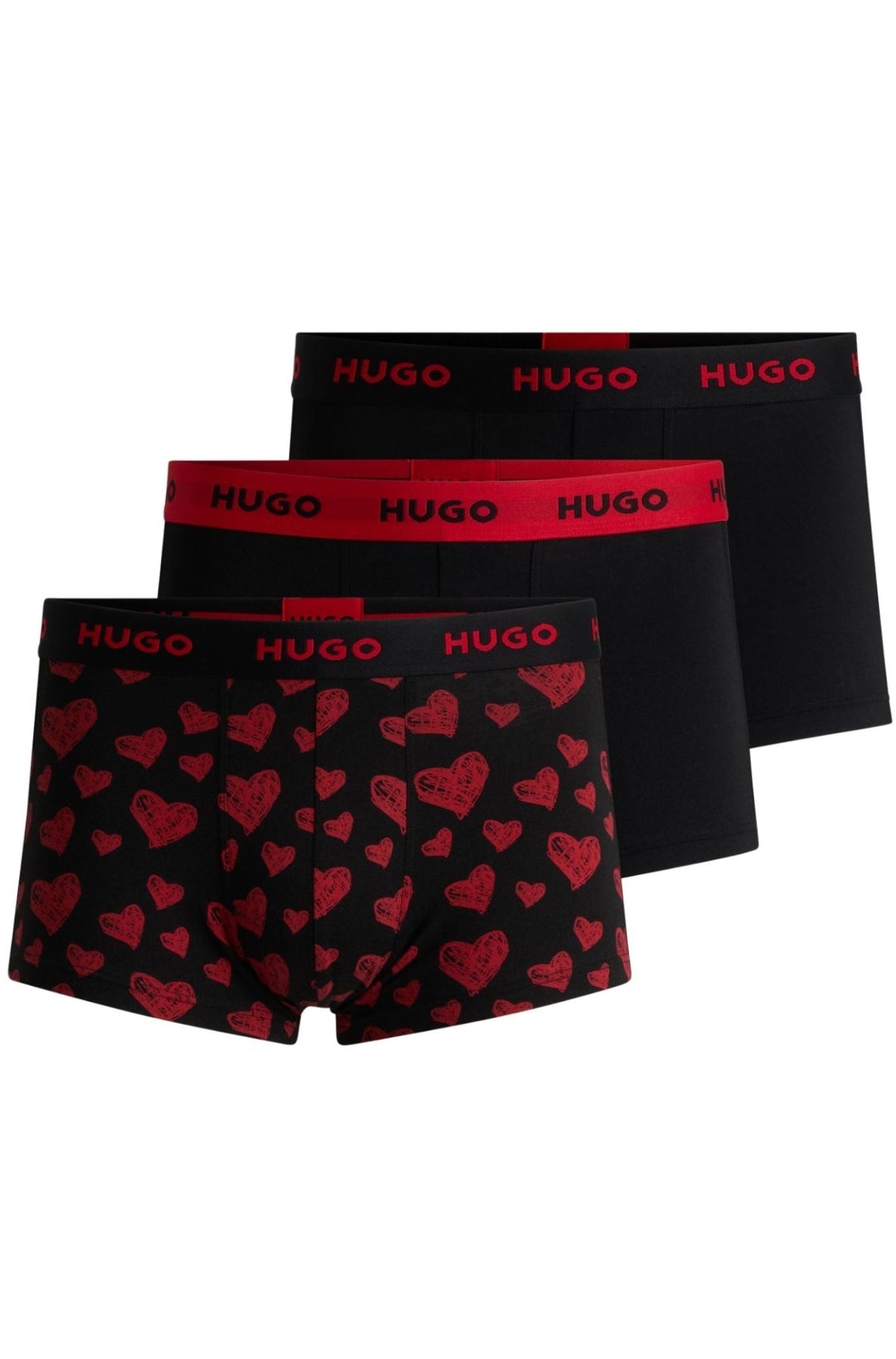 HUGOTrunks 3 - pack3 - Pack Hearts Boxer Trunks Gift Set, Black/redBoxers - and - Briefs.net