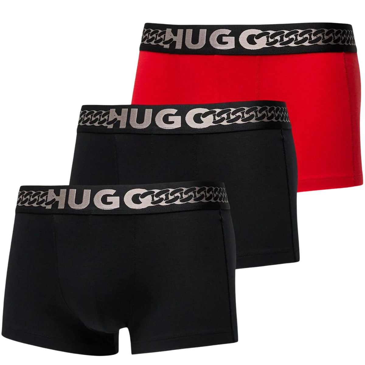 HUGOTrunks 3 - pack3 - Pack Metallic Waistband Boxer Trunks Gift Set, Black/red w/ silverBoxers - and - Briefs.net