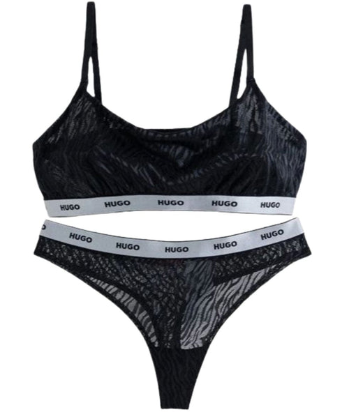 HUGOUnderwear SetClassic Logo Lace Bra & Thong Gift Set, Black/silverBoxers & Briefs