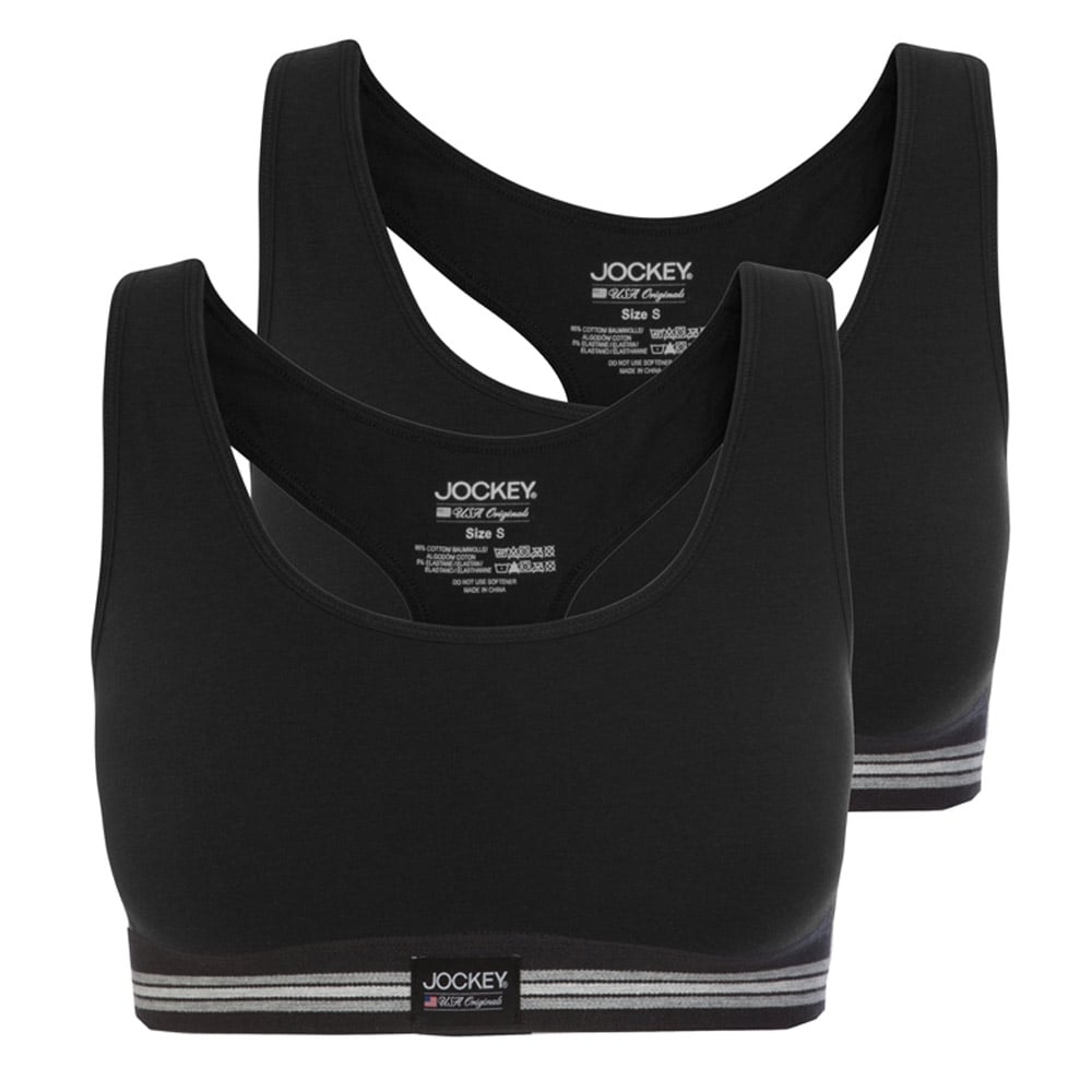 Crop Top im 2er-Pack aus Baumwollstretch, Schwarz