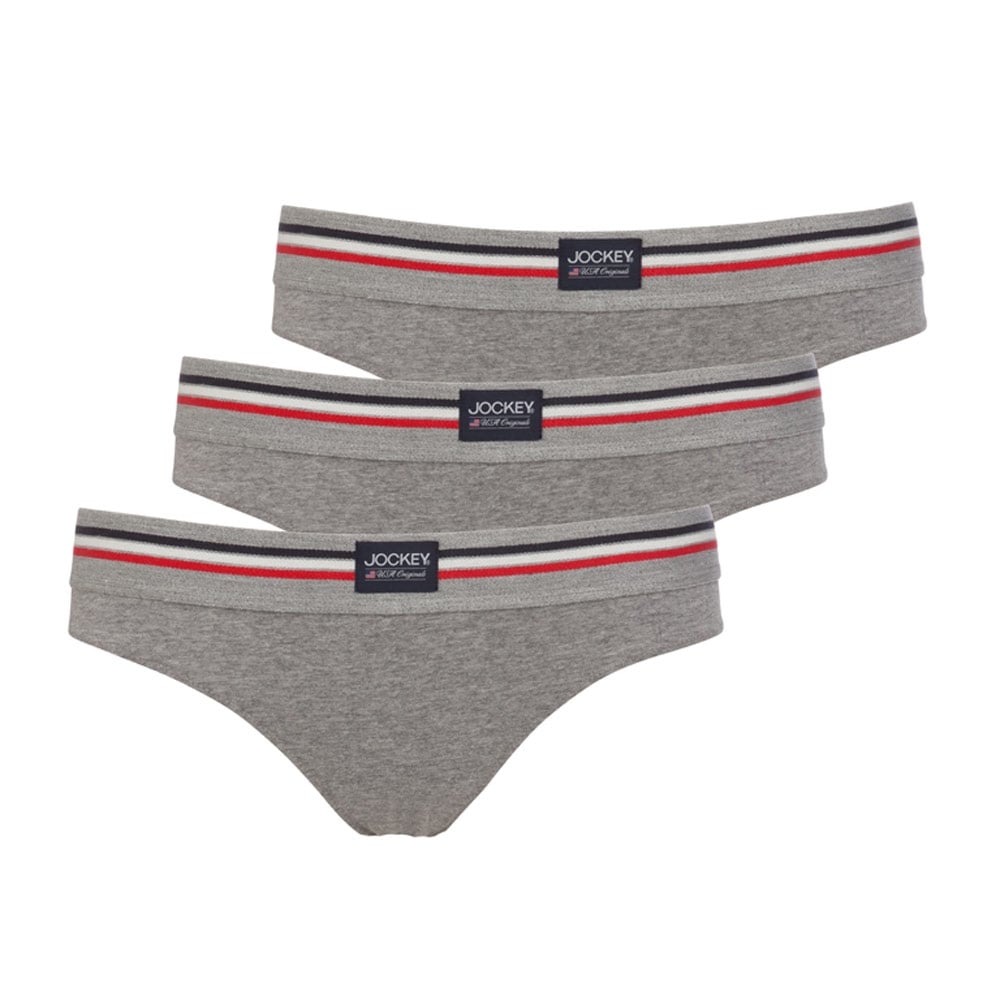 Cotton Stretch 3-Pack Bikini Briefs, Stone Grey