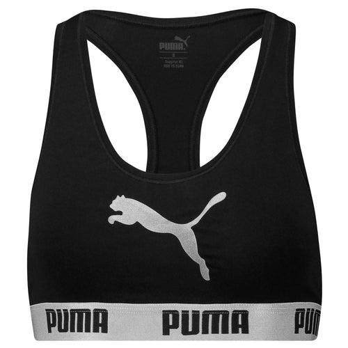 Racerback-BH aus Baumwoll-Modal-Stretch mit Katzenlogo, Schwarz / Silber