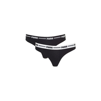 Puma - 2 - Pack Striped Logo Mid - Rise Strings, Black - Boxers - and - Briefs.net