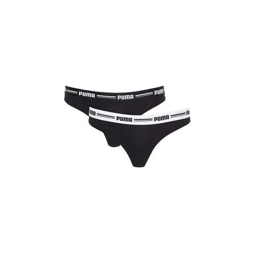 Puma - 2 - Pack Striped Logo Mid - Rise Strings, Black - Boxers - and - Briefs.net