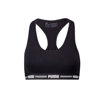 Gestreiftes Racerback-BH-Top mit Logo, Schwarz
