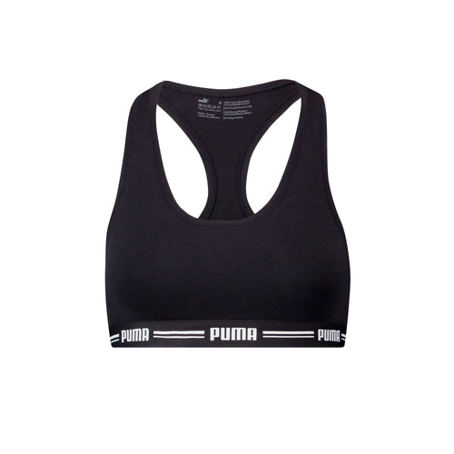 Gestreiftes Racerback-BH-Top mit Logo, Schwarz
