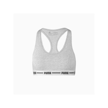 Striped Logo Racerback Bra Top, Grey Melange
