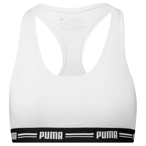 Gestreiftes Racerback-BH-Top mit Logo, Weiß