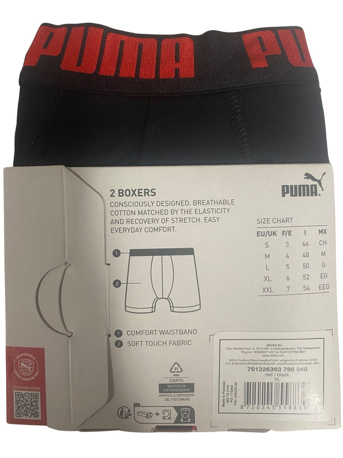 PumaBoxer Briefs 2 - pack2 - Pack Heritage Stripe Boxer Briefs, Red/BlackBoxers - and - Briefs.net