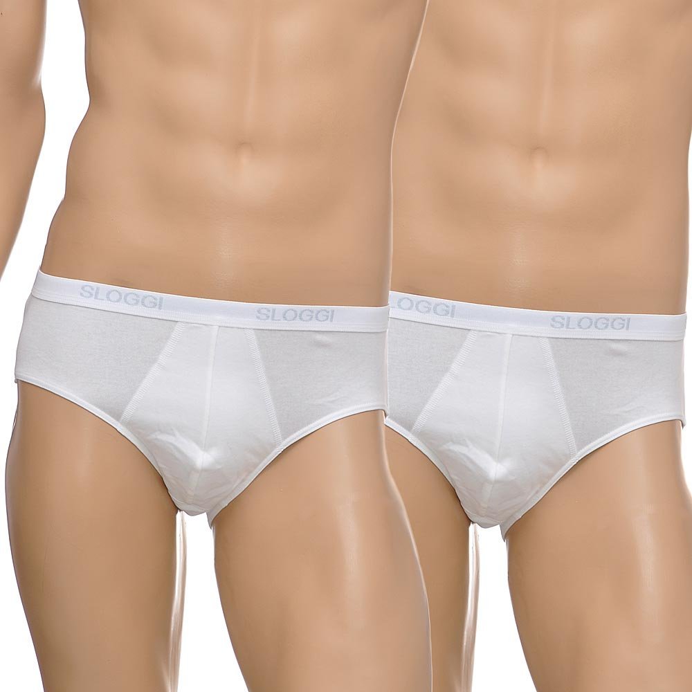 Sloggi - 2 - Pack Basic Men's Midi Briefs, White - Boxers - and - Briefs.net