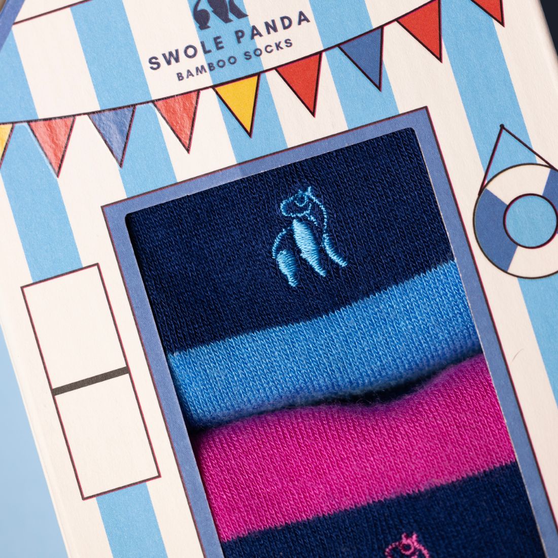 Swole PandaSocks 2 - pack2 - Pack Beach Hut Stripes Bamboo Socks Gift Box, Blue/PinkBoxers & Briefs