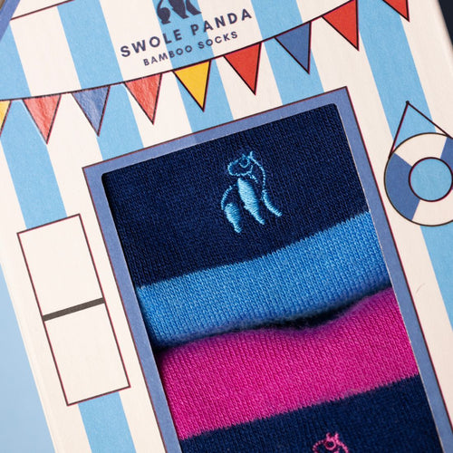 Swole PandaSocks 2 - pack2 - Pack Beach Hut Stripes Bamboo Socks Gift Box, Blue/PinkBoxers & Briefs