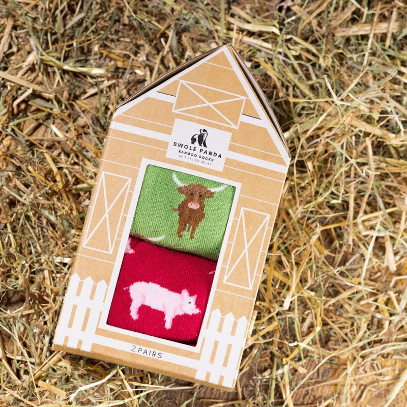 Swole PandaSocks 2 - pack2 - Pack Highland Cows & Pigs Bamboo Socks Gift Box, Red/GreenBoxers & Briefs