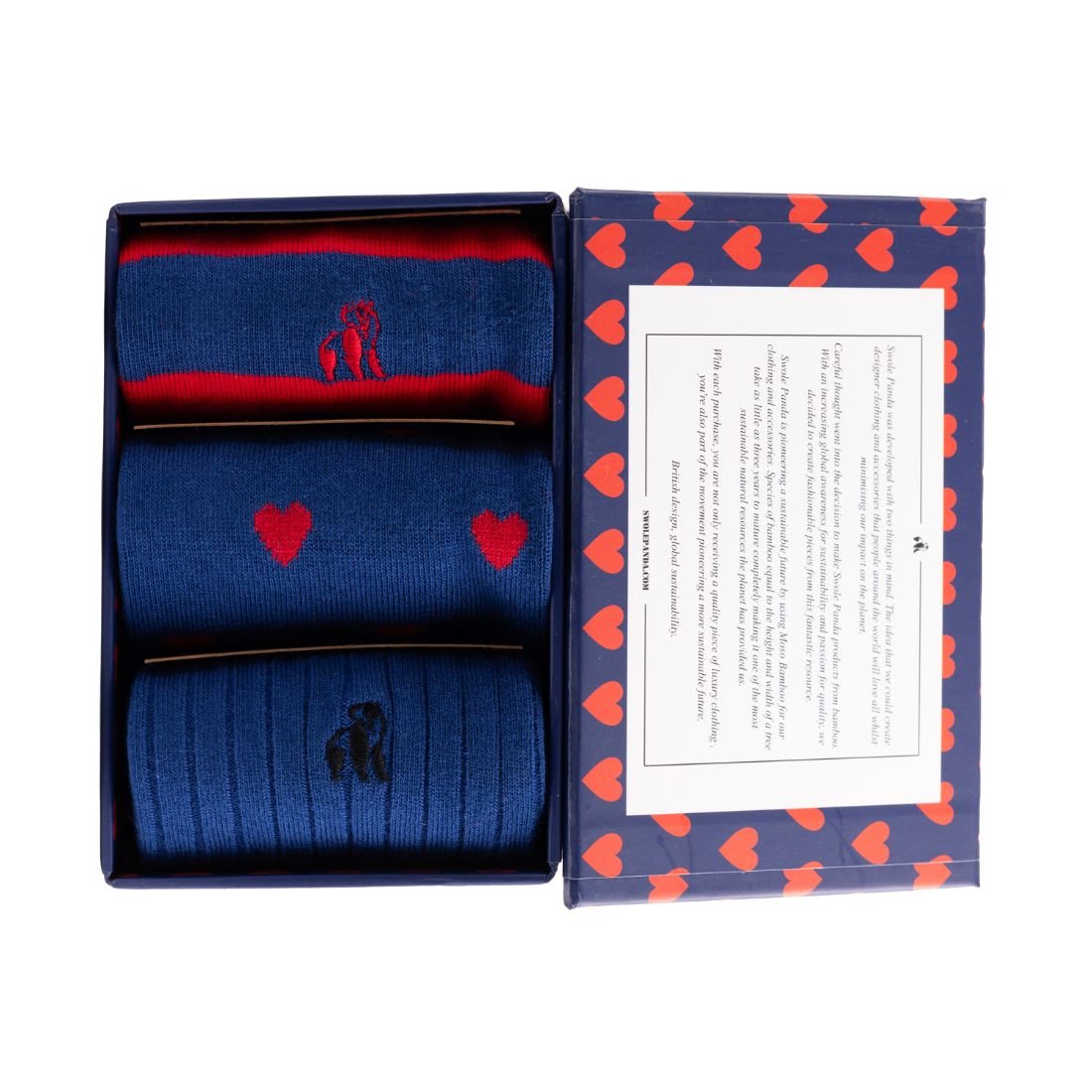 Swole PandaSocks 3 - pack3 - Pack Love Hearts Bamboo Socks Gift Box, Blue/redBoxers & Briefs