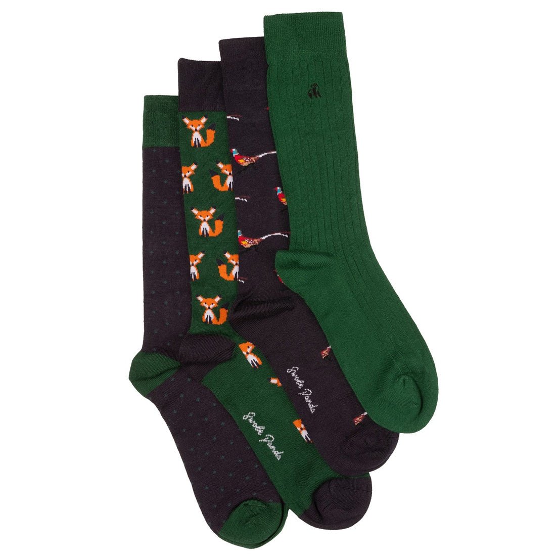 Swole PandaSocks 4 - pack4 - Pack Bundle Foxes & Pheasants Bamboo Socks, Green/NavyBoxers & Briefs