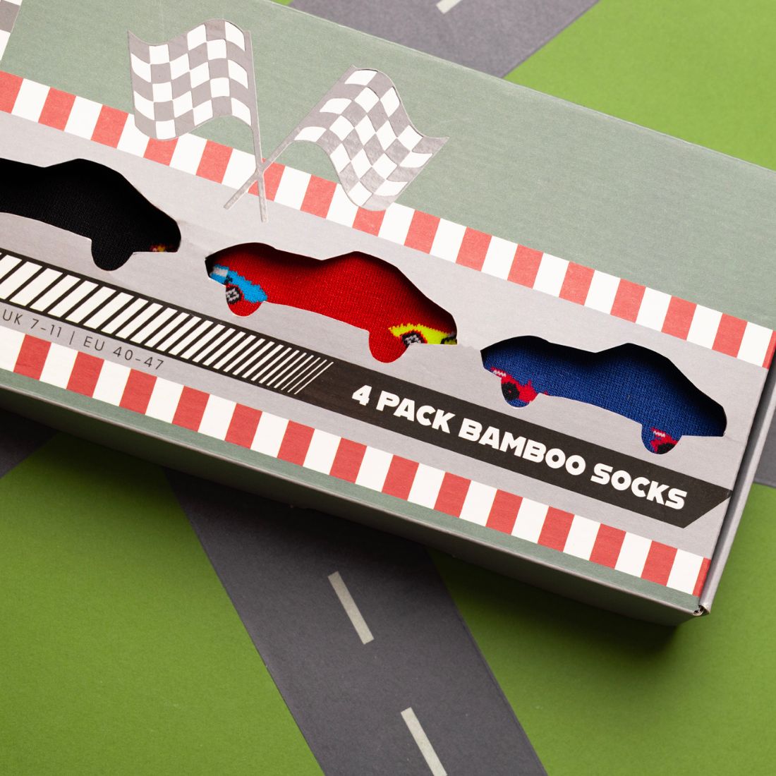 Swole PandaSocks 4 - pack4 - Pack Racing Cars Bamboo Socks Gift Box, Red/Black/BlueBoxers & Briefs