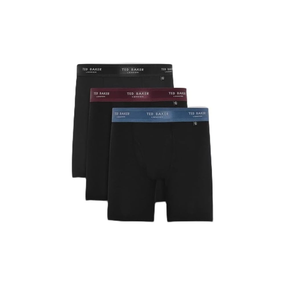 3-Pack Contrast Waistband Boxer Briefs, Black w/ burgundy/teal