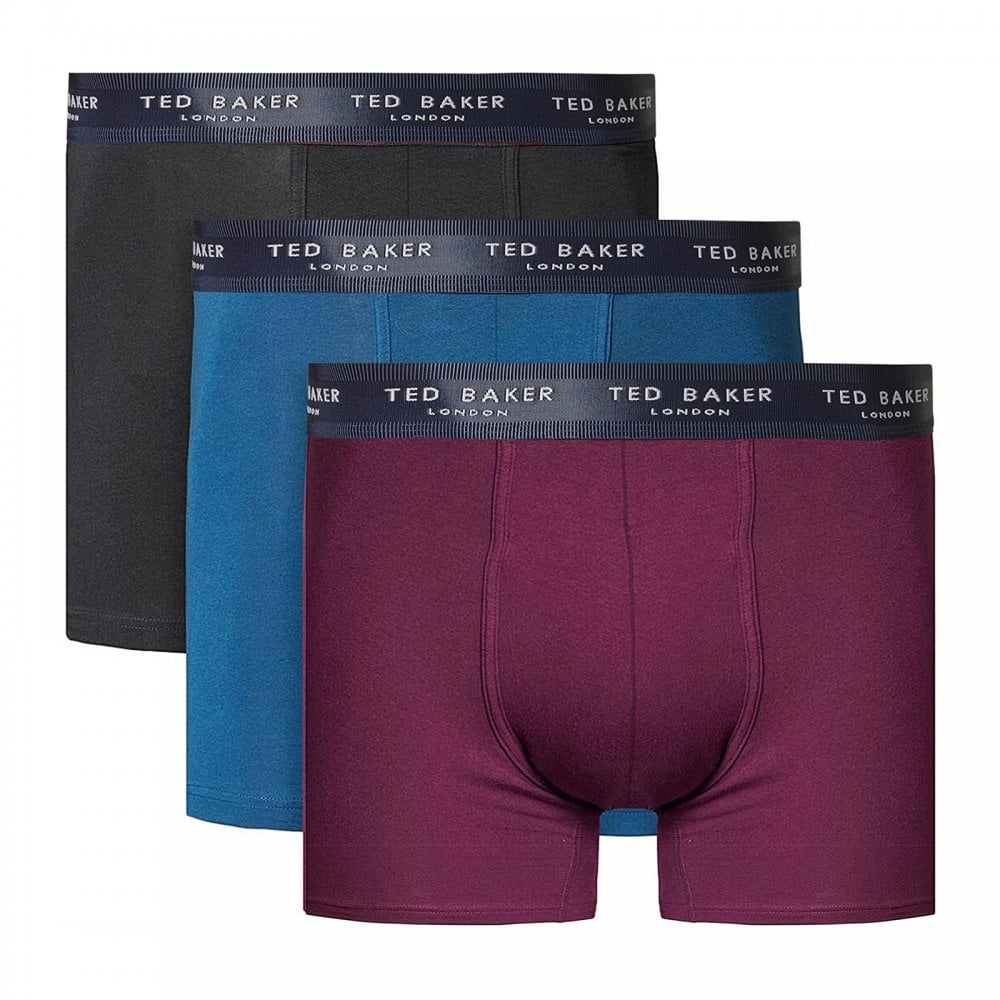 Lot de 3 boxers en coton stretch, noir / mer de Gibraltar / violet puissant