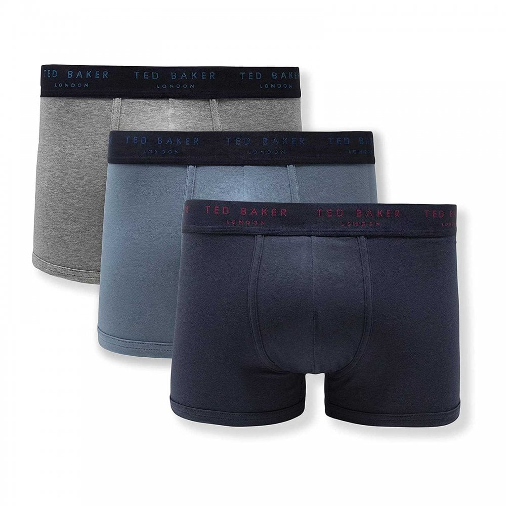 Lot de 3 boxers en coton extensible, bleu marine/bleu provincial/gris chiné