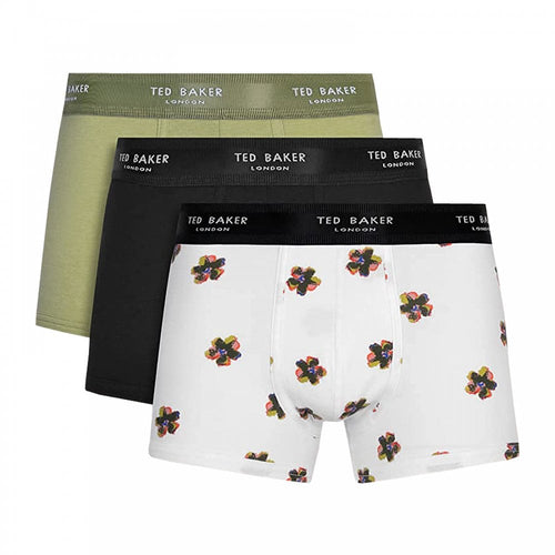 3-Pack Cotton Stretch Trunk, Sage / Black / Floral Print