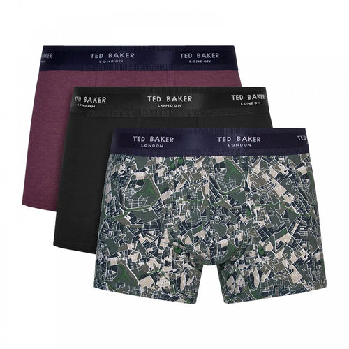 3-Pack Cotton Stretch Trunk, Wood Violet / Black / Duffle Bag Maps