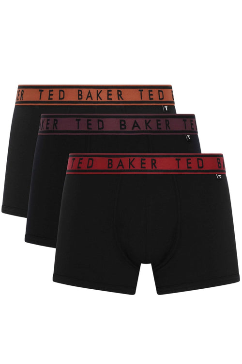 Ted BakerTrunks 3 - pack3 - Pack Contrast Waistband Boxer Trunks, Black w/ burgundy/red/gingerbreadBoxers - and - Briefs.net