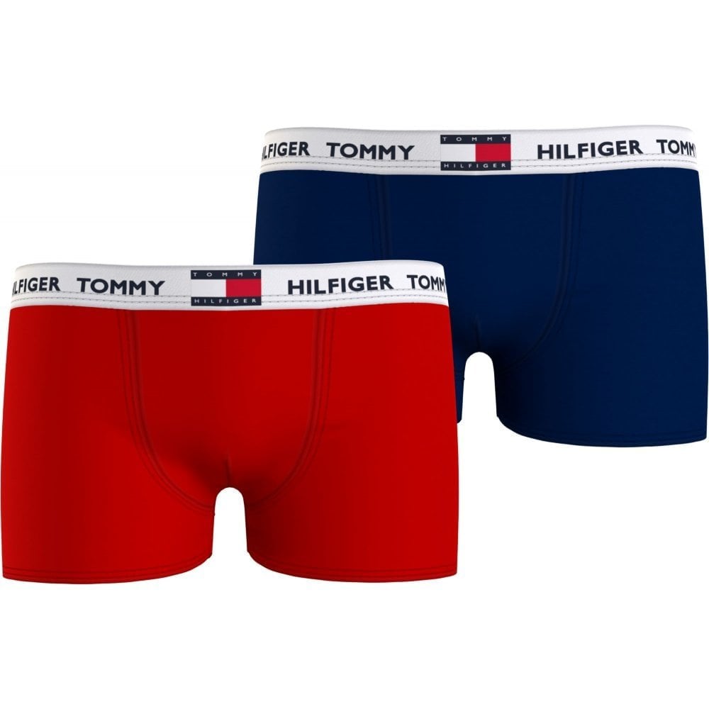 Tommy Hilfiger - 2 - Pack Flag Logo Boys Boxer Trunks, Red/Navy - Boxers - and - Briefs.net